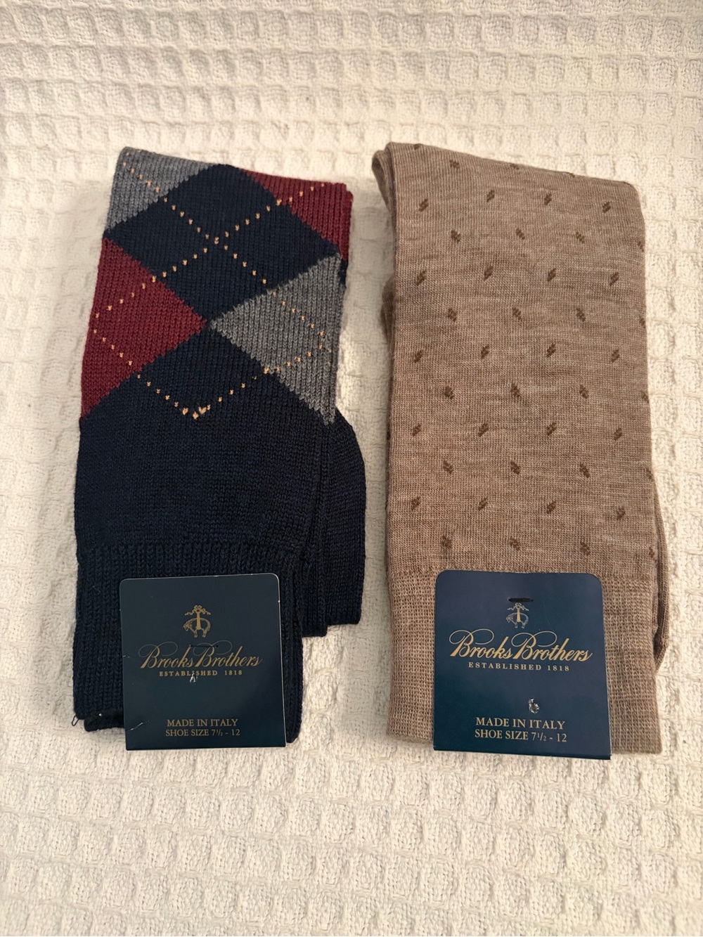 Brooks Brothers Men's Dress Socks - Argyle Navy & Tan Pair Size 7 1/2-12 NWT